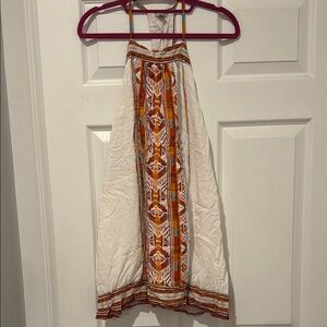 Bohemian Halter Dress with Orange and White Patterns